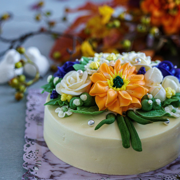 母の日ギフト　花束のリアルフラワーケーキ(バタークリームケーキ、チーズケーキ味) 2枚目の画像