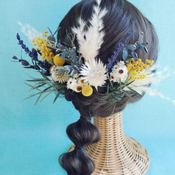ミモザとパンパスグラスの　ナチュラル髪飾り 成人式 結婚式 和装 5枚目の画像