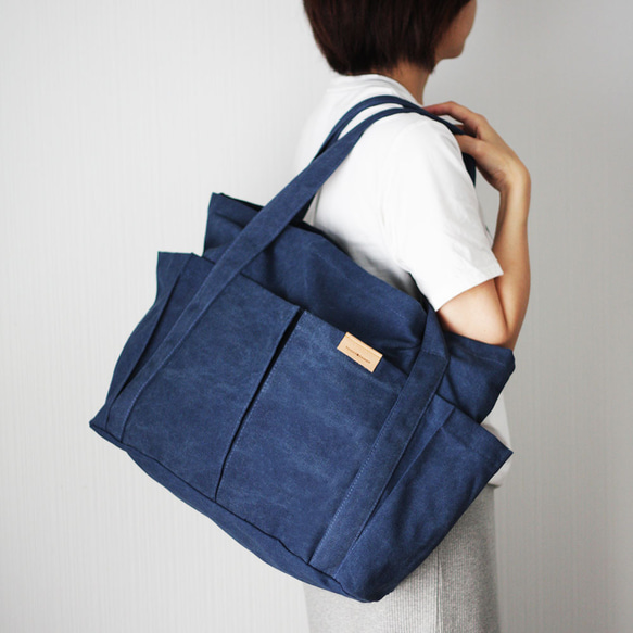 帆布の超ビッグトート マザーズバッグ キャンバストート ファスナー付き 大きめトートバッグ スミクロ B-101 11枚目の画像