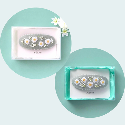 白いマーガレットとビーズの花の刺繍バレッタ No.377 バレッタ