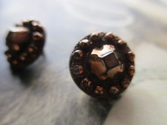 *♥*French Antique Glass Buttons Jet Copper Shade 1pcs*♥* 4枚目の画像