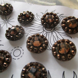 *♥*French Antique Glass Buttons Jet Copper Shade 1pcs*♥* 2枚目の画像