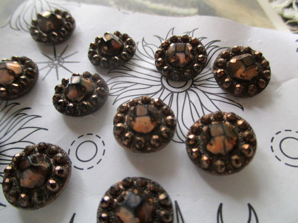 *♥*French Antique Glass Buttons Jet Copper Shade 1pcs*♥* 2枚目の画像