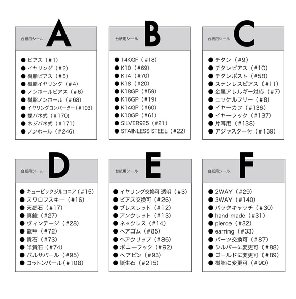 ★★台紙用シール（透明） A〜Vの早見リスト★★　ご希望のシールをご確認ください　 3枚目の画像