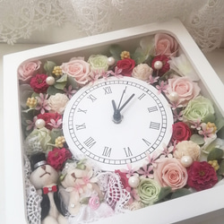 Wedding花時計ウェデイングベア　ﾌﾟﾘｻﾞｰﾌﾞﾄﾞ　結婚祝い記念　置時計　掛け時計 1枚目の画像