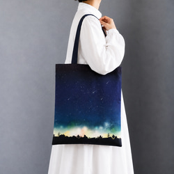 夜空に降り注ぐ流星柄 トートバッグ / 星空 エコバッグ トートバッグ
