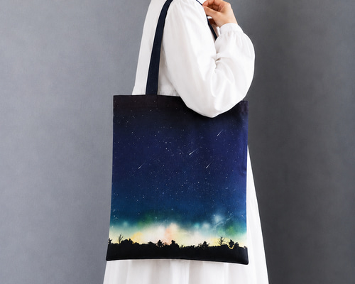 夜空に降り注ぐ流星柄 トートバッグ / 星空 エコバッグ トートバッグ
