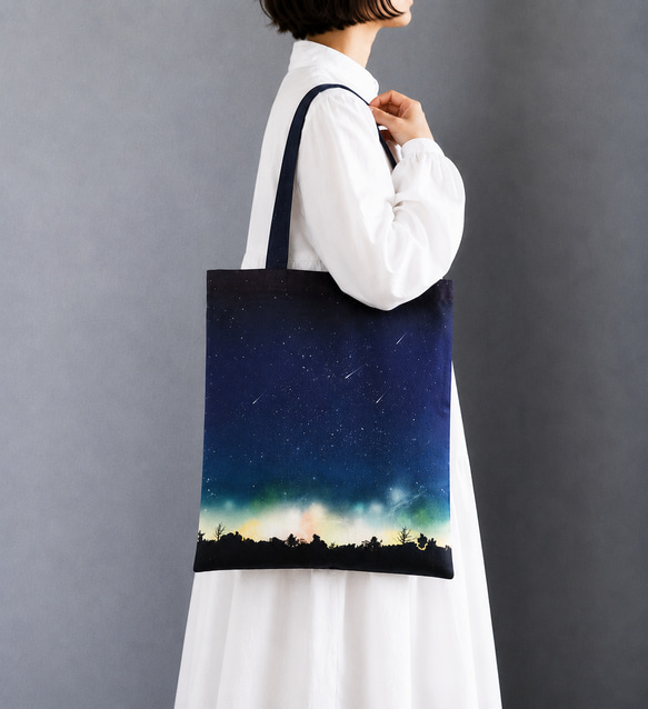 夜空に降り注ぐ流星柄 トートバッグ / 星空 エコバッグ トートバッグ