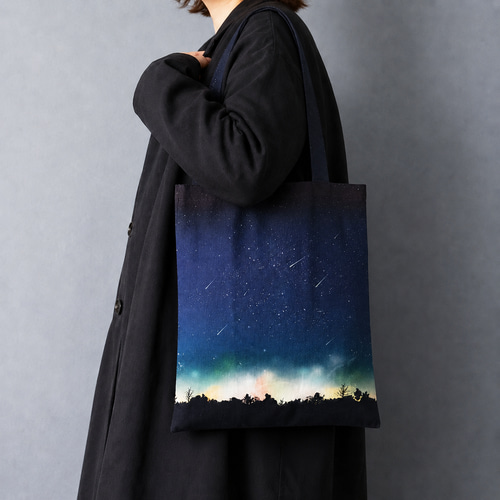 夜空に降り注ぐ流星柄 トートバッグ / 星空 エコバッグ トートバッグ