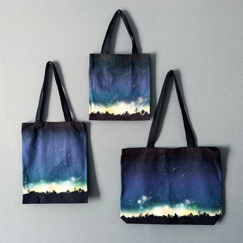 夜空に降り注ぐ流星柄 トートバッグ / 星空 エコバッグ トートバッグ