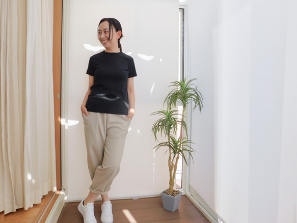 王道ナチュラルカラー☆亜麻色コットンリネンのガウチョパンツ 7枚目の画像