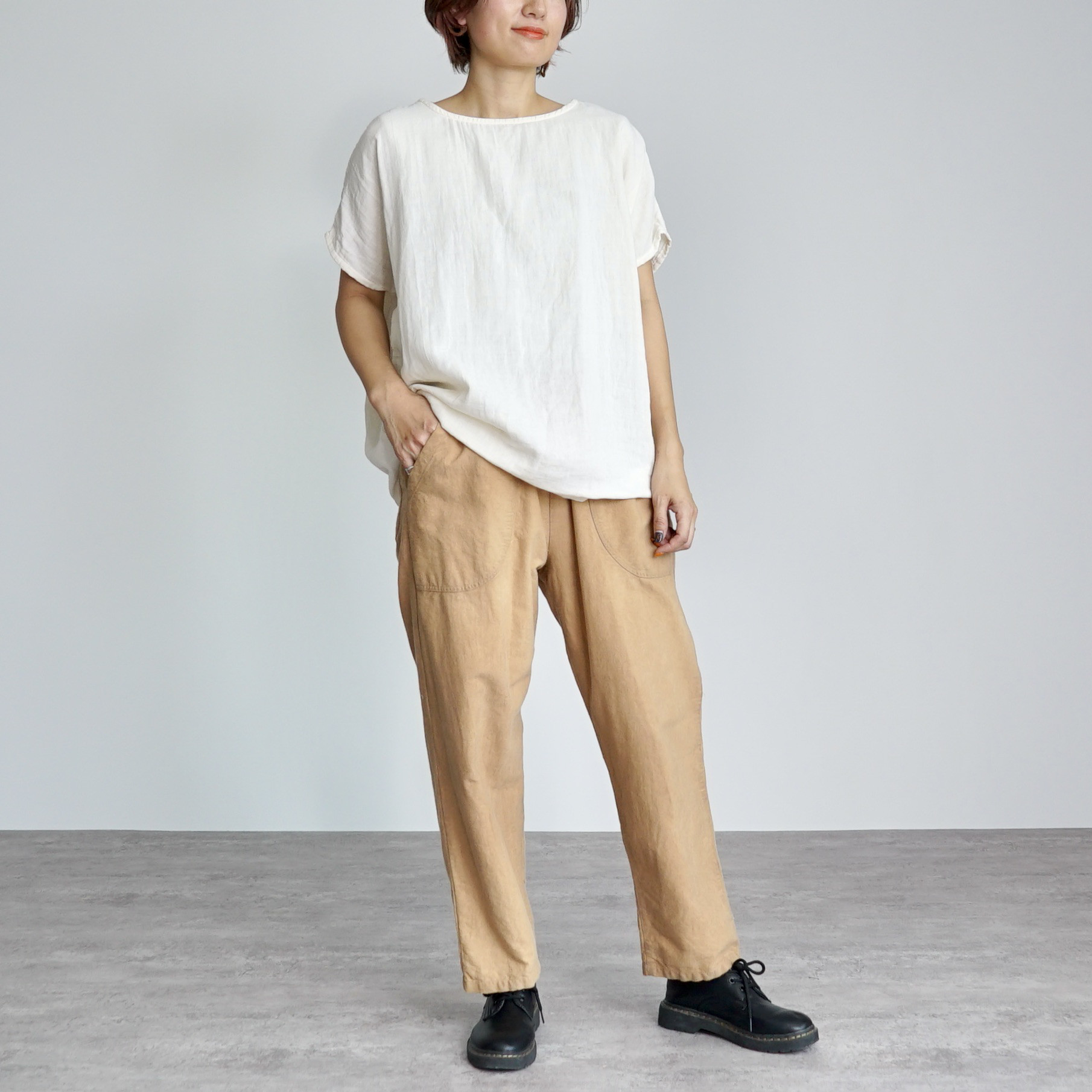 『夏の福袋』ゆったりガーゼTシャツ(生成り) + スッキリサルエルパンツ(ブラウン)