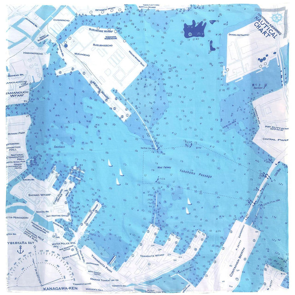 大好きな海を身に着けよう。　マップスカーフ　横浜港海図 『晴れやかブルー2024』 2枚目の画像