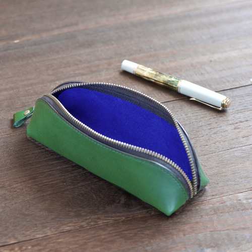 【合計16280円】lona harz ペンケース ワイン 期間限定グリーン！ 革のファスナーペンケース カラーオーダー ペンケース 革小物