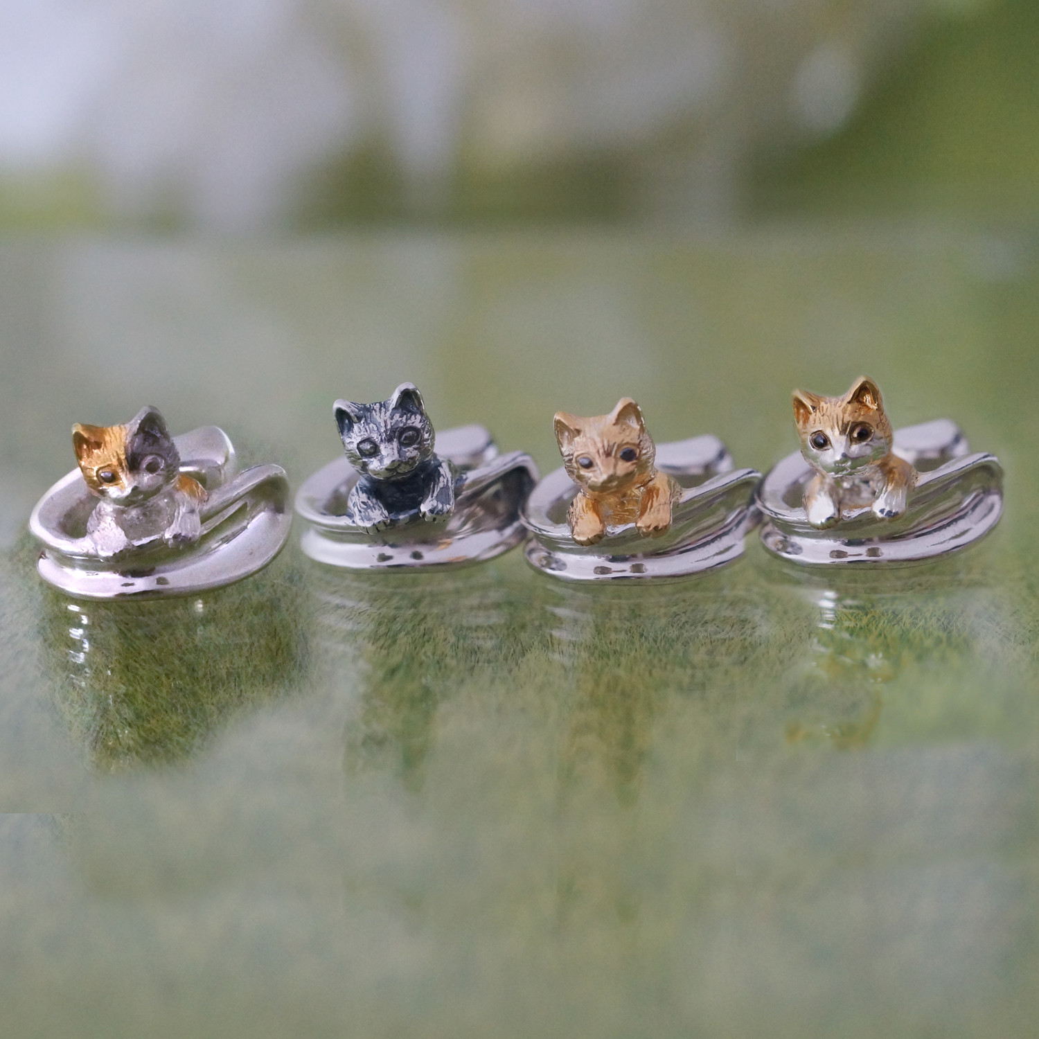 猫のイヤーカフ 三毛猫 茶トラ ラテュ