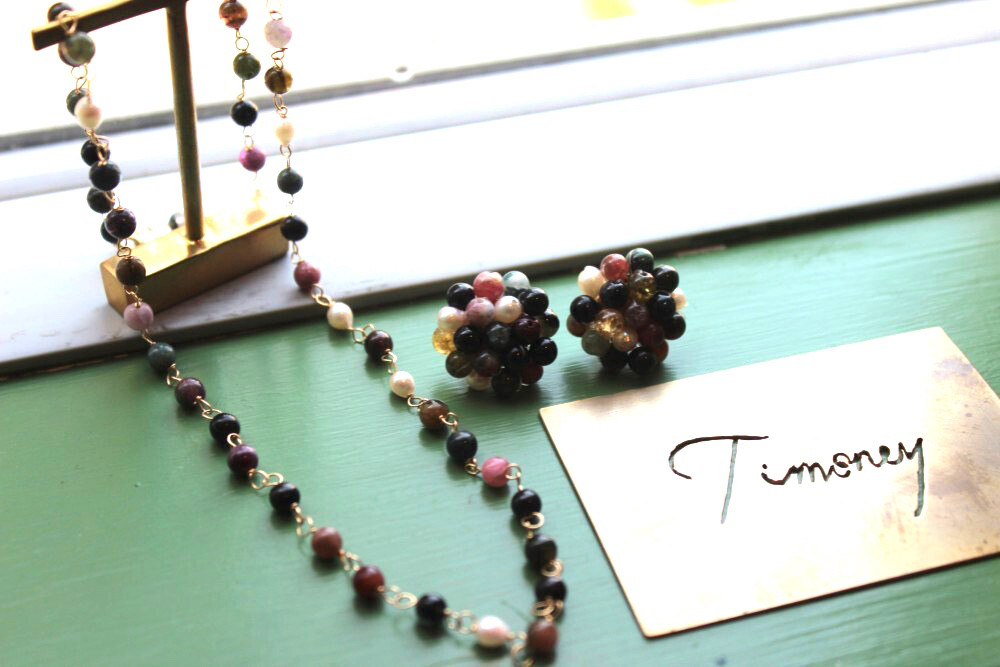 トルマリンとあこやベビーパールのネックレスとピアス