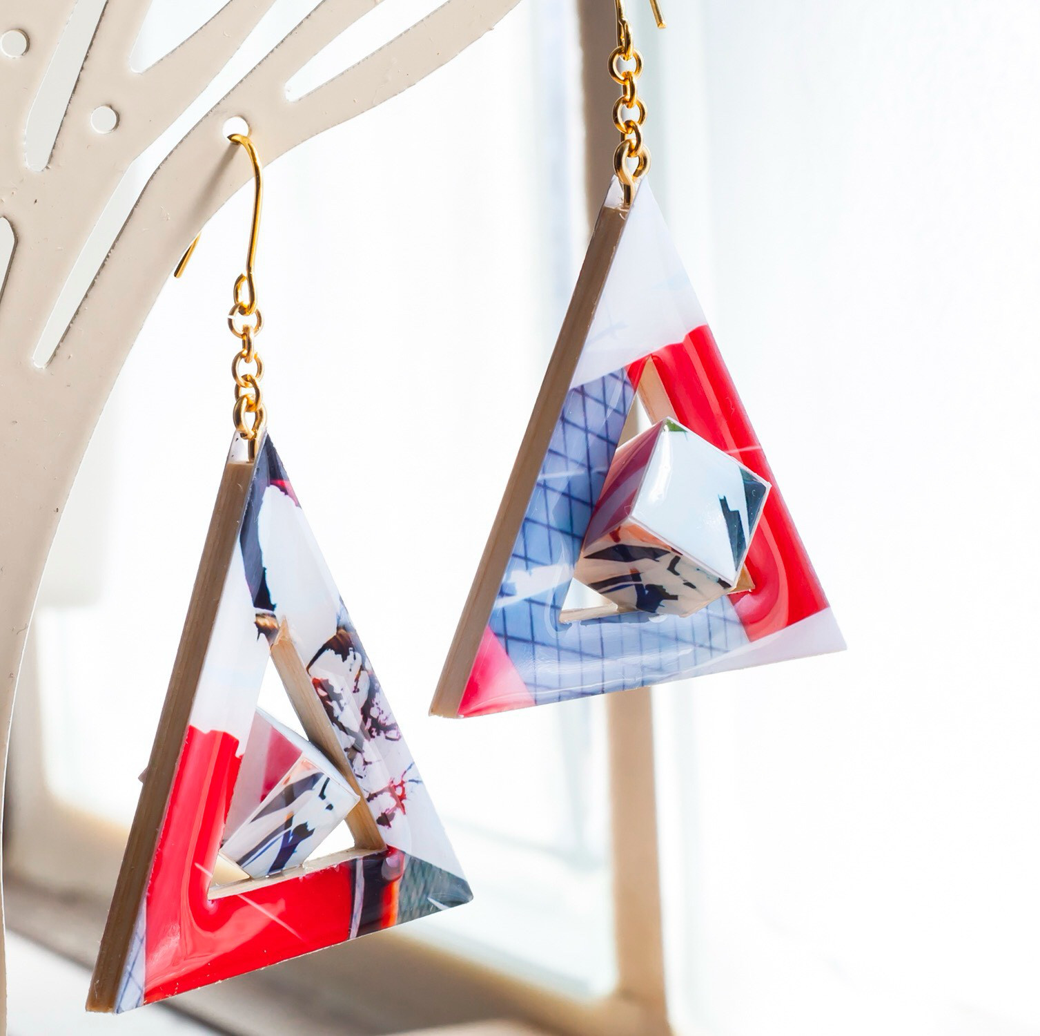 triangle cubeピアス/イヤリング大(red)