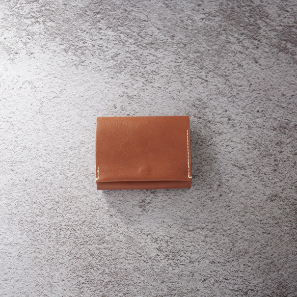 手縫い♪イタリアンレザーのボックスコインケース型三つ折り財布ミニ（レシート仕切り付き） 2枚目の画像