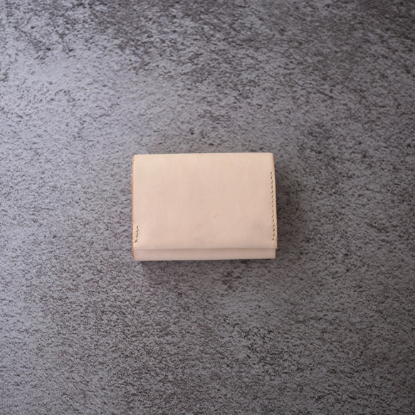 【Creema限定】手縫い♪ホワイトヌメのボックスコインケース型三つ折り財布 レシート仕切り付き 2枚目の画像