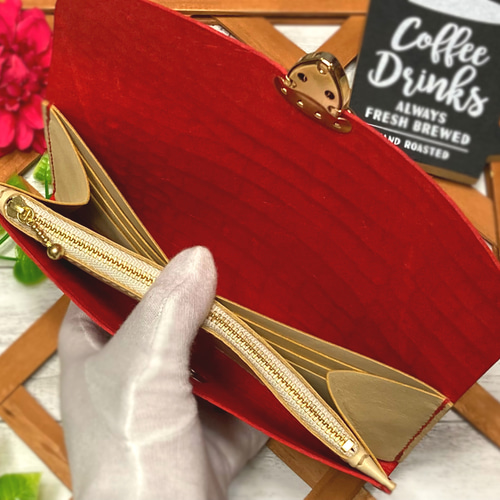 ❤️【大人お洒落♪】高級感×シンプルデザインの大人オシャレ総本革長財布赤クロコ柄 ❤️【大人お洒落♪】高級感×シンプルデザインの大人オシャレな総本革