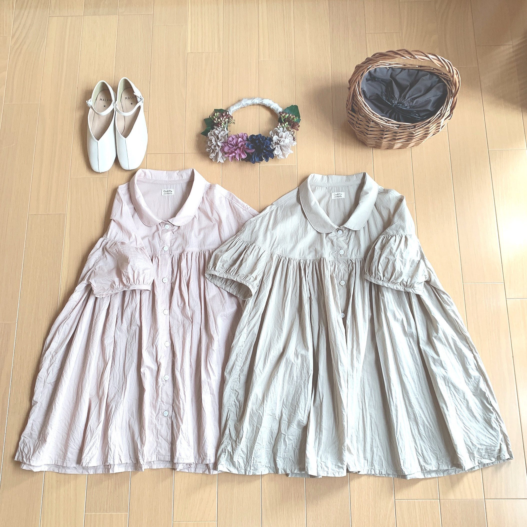 ☆受注制作☆着丈65cm〜80cm☆丸襟ショルダーのギャザーブラウス☆コットンローン☆カラーオーダー☆春色新作2024