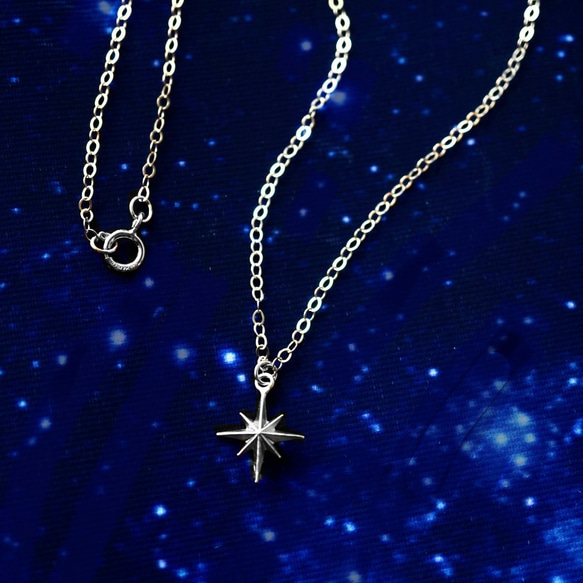 一番星のシルバー925ネックレス　シルバー　星　重ね付け　小ぶり　金属アレルギー対応　華奢 1枚目の画像