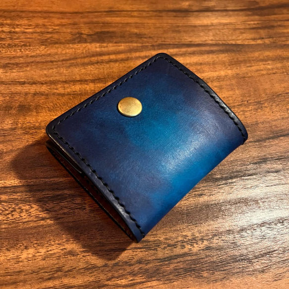 革の手染めコインケース（ボックスタイプ）/ ブルー（青+紺） 3枚目の画像