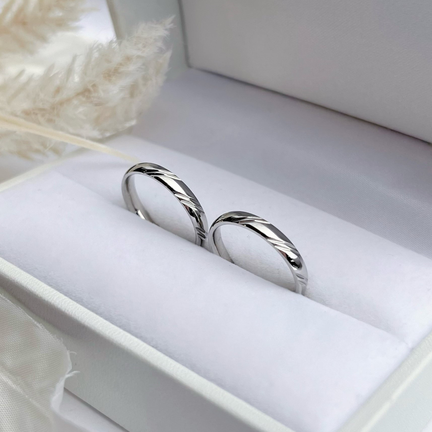 ウェーブカットリング 誕生石 刻印 対応 ペアリング ステンレス マリッジリング 指輪 刻印 結婚指輪 アレルギーフリー