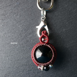 モリオン(黒水晶) -財布やポーチにしまえるお守り石キーホルダー - wine-red - 2枚目の画像