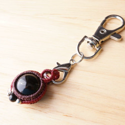 モリオン(黒水晶) -財布やポーチにしまえるお守り石キーホルダー - wine-red - 3枚目の画像