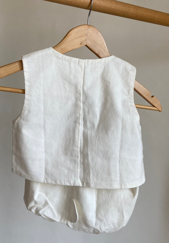 コットンリネンの子供服”出産祝いに”可愛いシッポ付きセット（オフホワイト/60・70・80・90㎝） 9枚目の画像