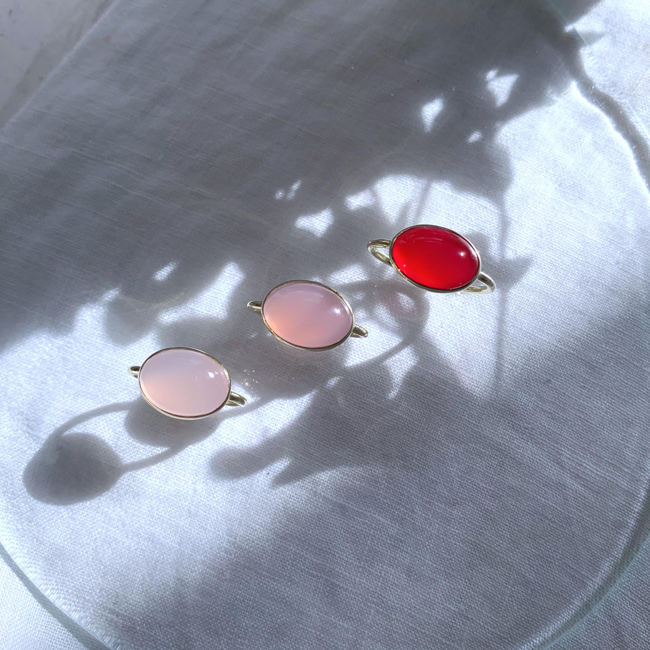 【受注製作】フューシャピンクカルセドニー 真鍮リング（silver変更可）