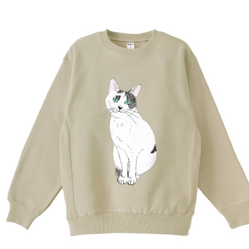 てん おすわり トレーナー スウェット 猫 白黒猫 ねこ ゆるめ メンズ