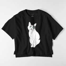 十人坐超大號T卹貓插畫寬鬆yurukawa黑白貓保護貓女士 第2張的照片