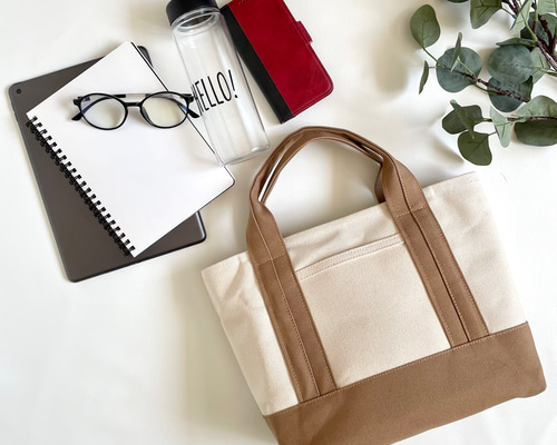 8号帆布の2wayトートバック Sサイズ キナリ×ベージュ トート