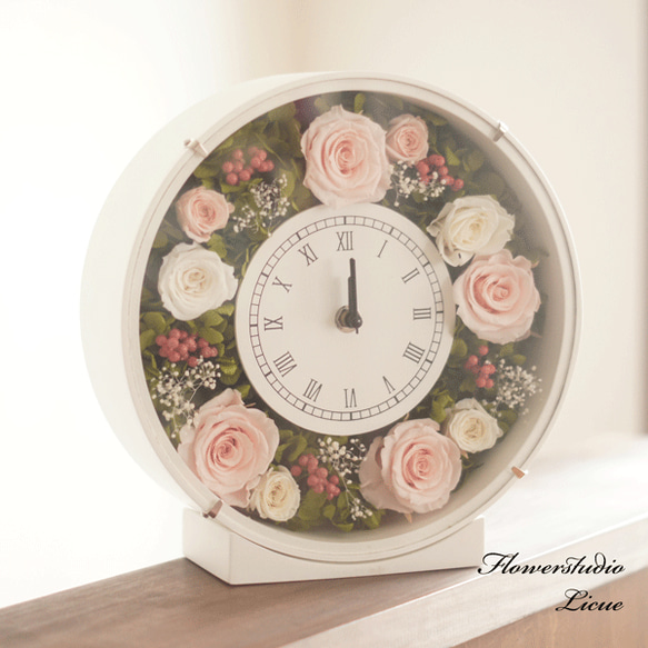 花時計♡ピンク&白　プリザーブドフラワーのみ使用♪とっても華やかです♪ 1枚目の画像