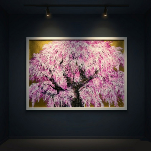 油絵/一点物】至福の輝き『黄金に輝く桜の大樹』 絵画 HR 通販