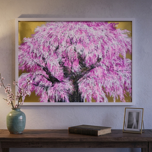 油絵/一点物】至福の輝き『黄金に輝く桜の大樹』 絵画 HR 通販