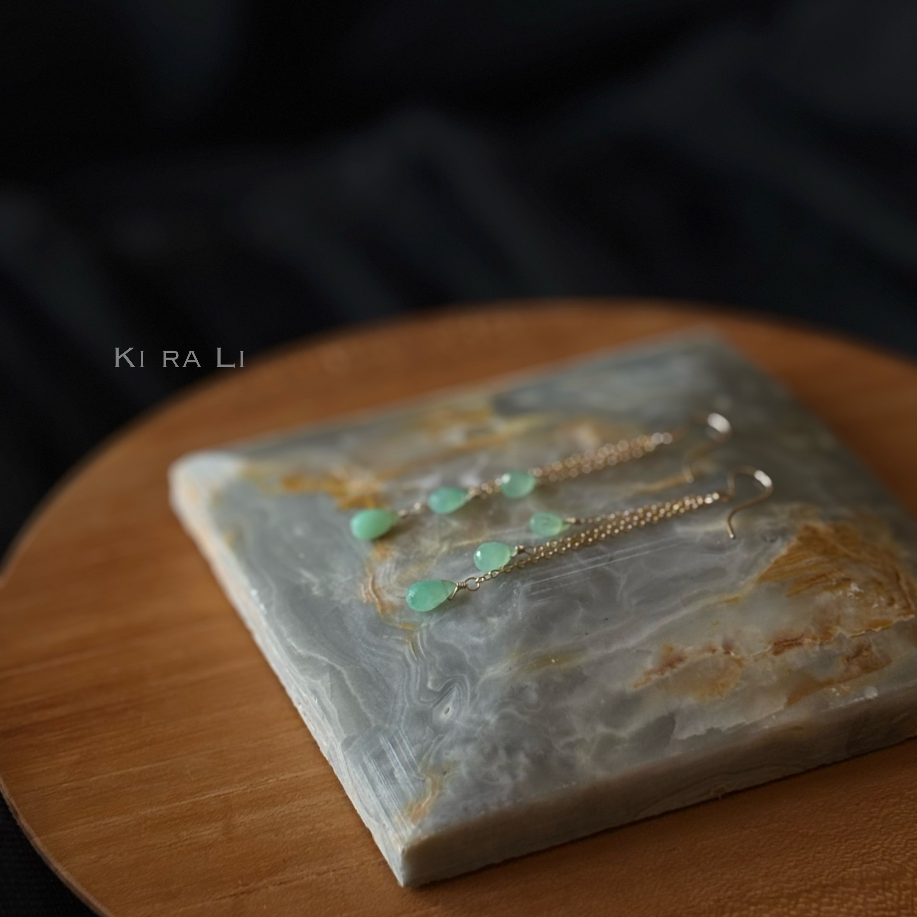 14KGF　クリソプレーズ 水滴のようなピアス（イヤリング）