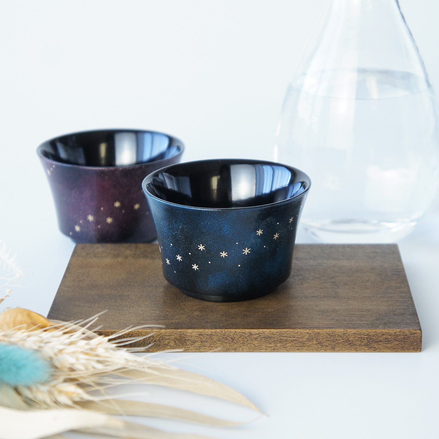 星かがやく夜のぐいのみ　青・紫【天然木・漆塗り】