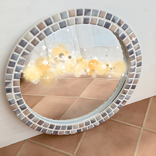 ぷっくりタイルのマーブル模様の鏡 パープル&ブルー 壁掛けウォール  