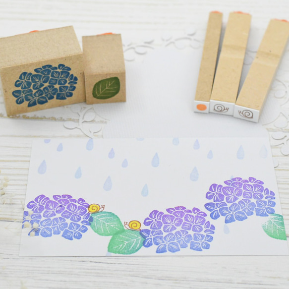 紫陽花のはんこ 梅雨はんこ かたつむり付き 2枚目の画像