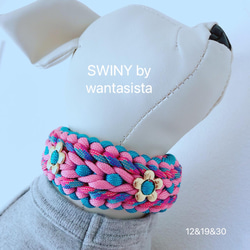 S〜LL【お花と星の首輪】パラコード SWINY by wantasista リード・首輪