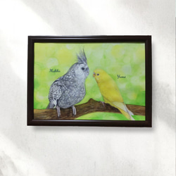 オカメインコの水彩肖像画【手描き原画】（簡易額付/オーダー） 絵画