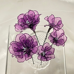 お花のヘアアクセサリー　５輪　～赤紫～ ディップアート 4枚目の画像