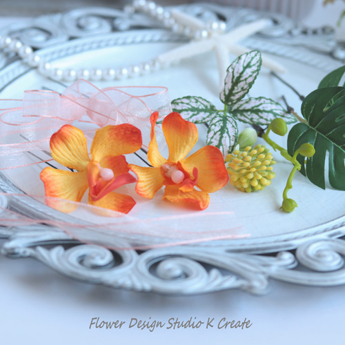 白い薔薇とプルメリアのヘッドドレス ヘアアクセサリー 結婚式 成人式