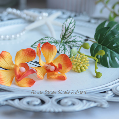 ヘッドドレス～プルメリアのオレンジ～髪飾り 卒業式 成人式 振袖 前撮り