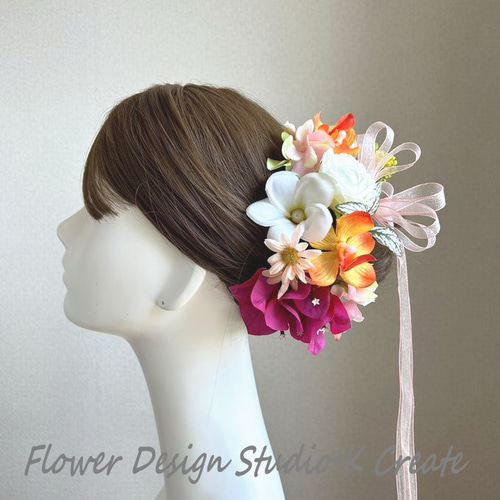 白い薔薇とプルメリアのヘッドドレス ヘアアクセサリー 結婚式 成人式 