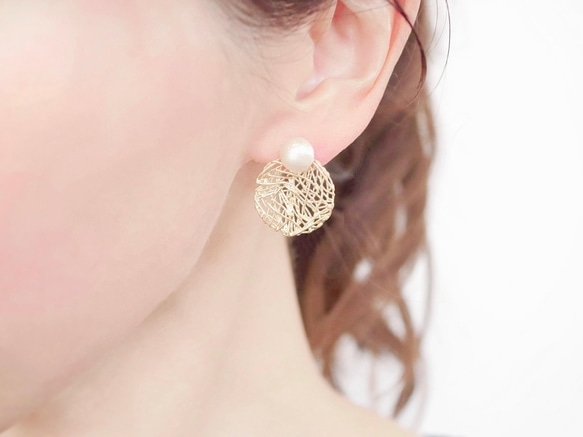 14kgf * 棉珍珠2way耳環（圓形） 第3張的照片