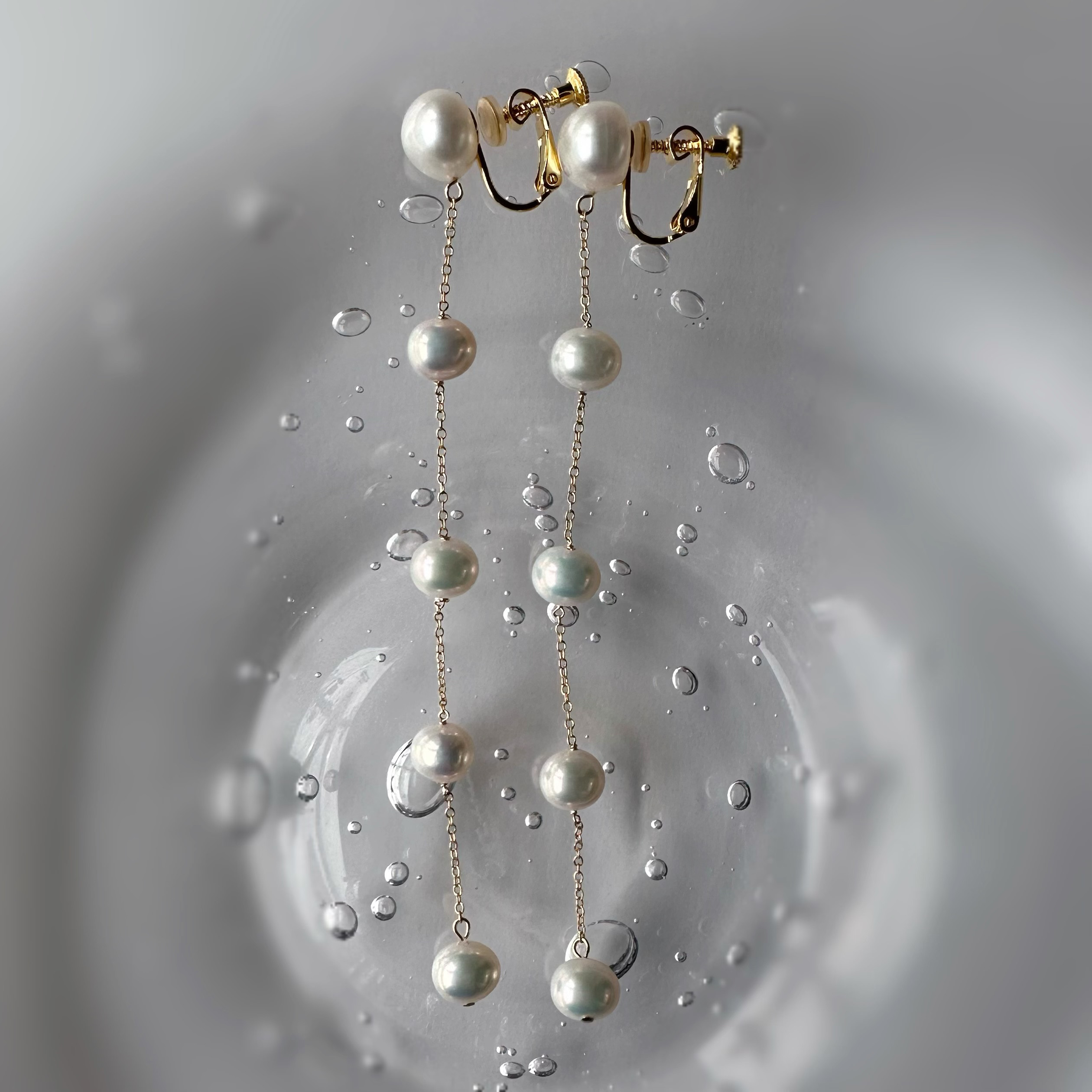 淡水パール 5連 ロング ピアス または イヤリング